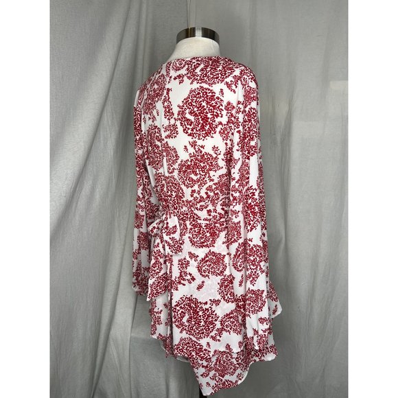 Dress Size Large Mini A Long Balloon Sleeves Runched Wrists Chiffon Long Deep V - Picture 7 of 16